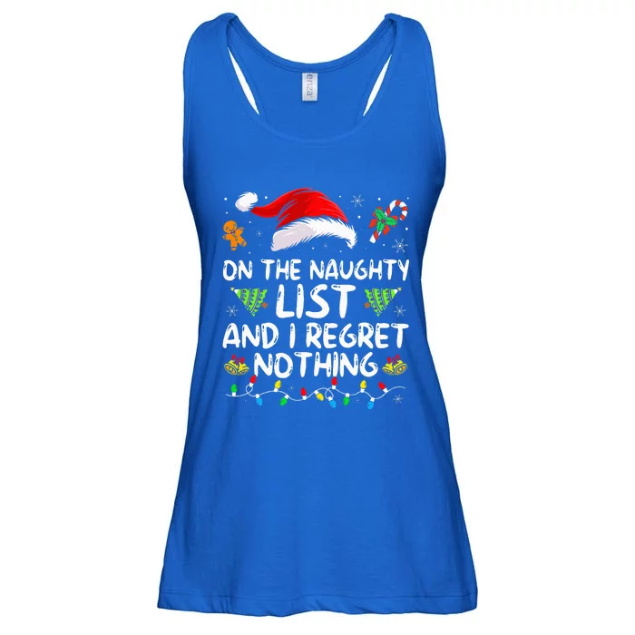 On The Naughty List And I Regret Nothing Funny Xmas Ladies Essential Flowy Tank