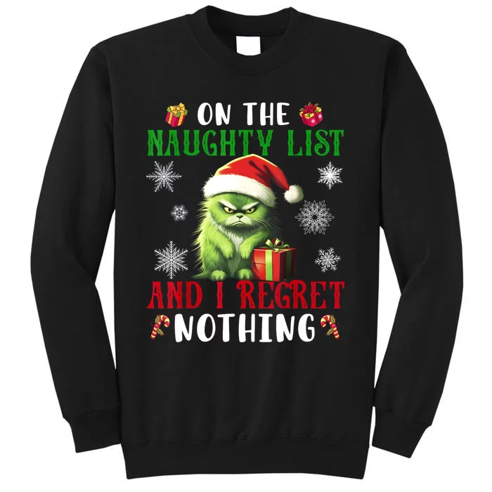 On The Naughty List And I Regret Nothing Cat Christmas Lover Sweatshirt