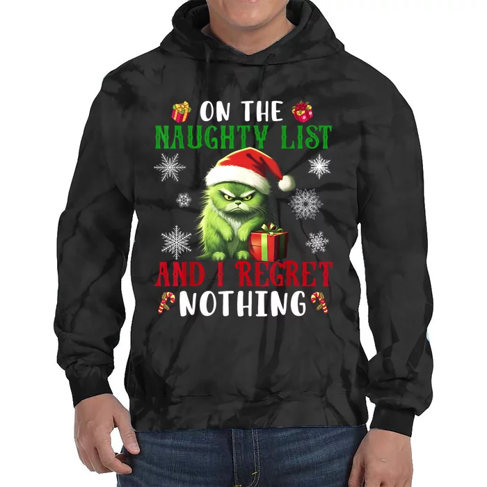 On The Naughty List And I Regret Nothing Cat Christmas Lover Tie Dye Hoodie