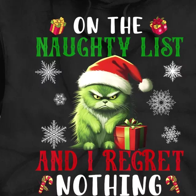 On The Naughty List And I Regret Nothing Cat Christmas Lover Tie Dye Hoodie