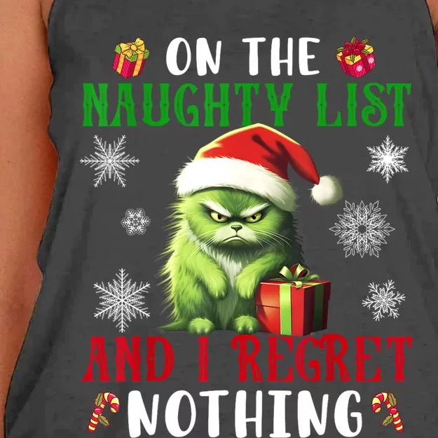 On The Naughty List And I Regret Nothing Cat Christmas Lover Women's Knotted Racerback Tank