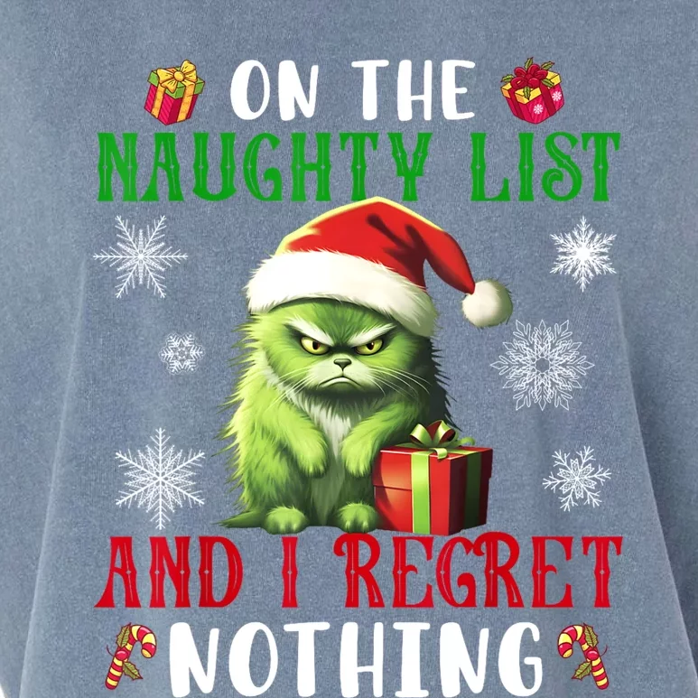 On The Naughty List And I Regret Nothing Cat Christmas Lover Garment-Dyed Women's Muscle Tee