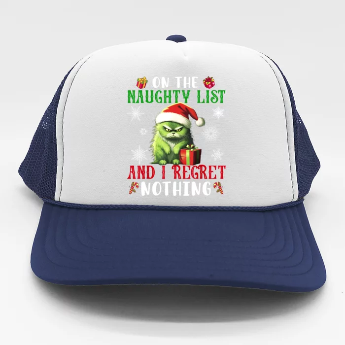 On The Naughty List And I Regret Nothing Cat Christmas Lover Trucker Hat