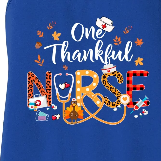 One Thankful Nurse Turkey Stethoscope Thanksgiving Great Gift Women's Racerback Tank