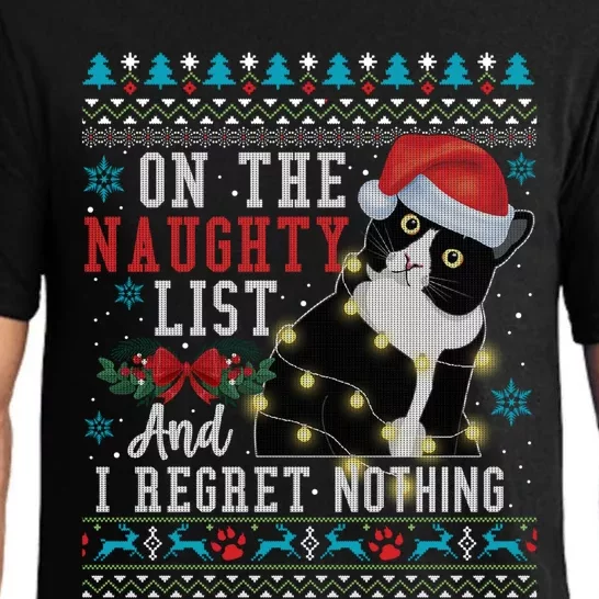 On The Naughty List And I Regret Nothing Cat Christmas Gift Cute Gift Pajama Set