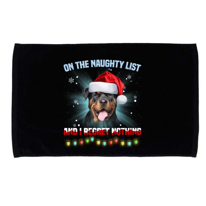 On The Naughty List And Rottweiler Santa Hat Christmas Gift Microfiber Hand Towel