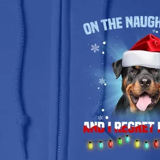 On The Naughty List And Rottweiler Santa Hat Christmas Gift Full Zip Hoodie