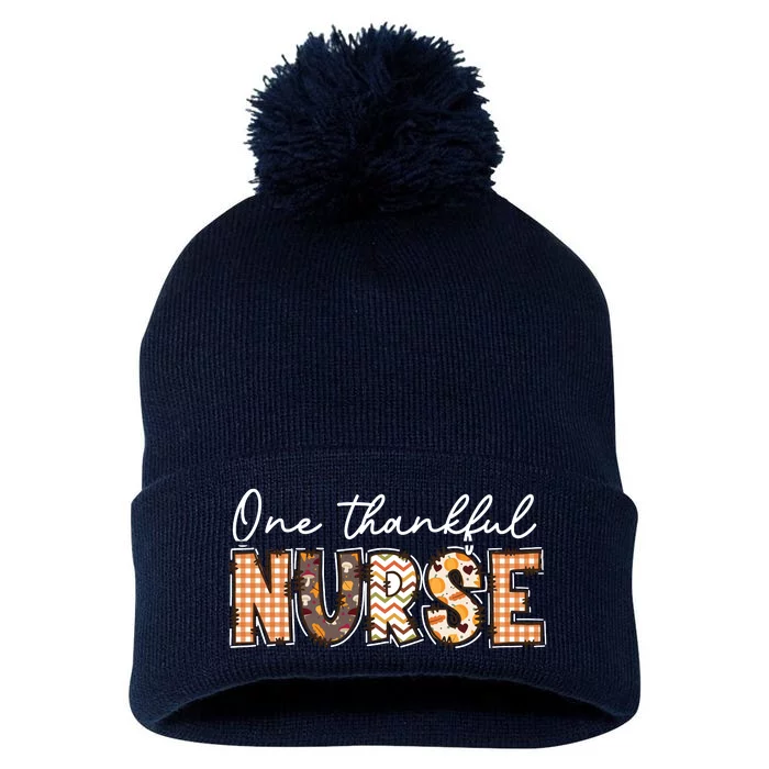 One Thankful Nurse Thanksgiving Pom Pom 12in Knit Beanie