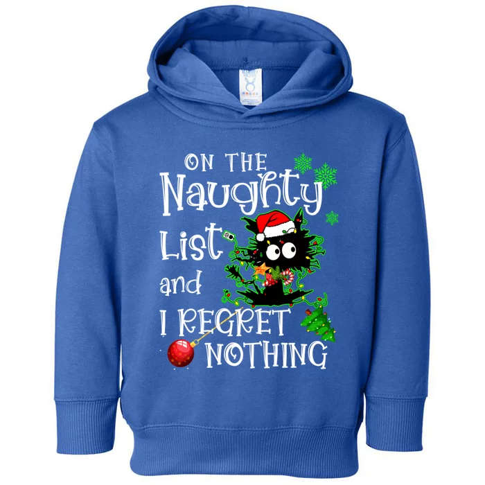 On The Naughty List And I Regret Nothing Xmas Cat Lights Gift Toddler Hoodie