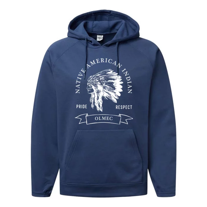 Olmec Tribe Native American Indian Pride Respect Vintage Funny Gift Performance Fleece Hoodie