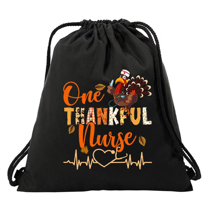 One Thankful Nurse Turkey Thanksgiving Day Drawstring Bag