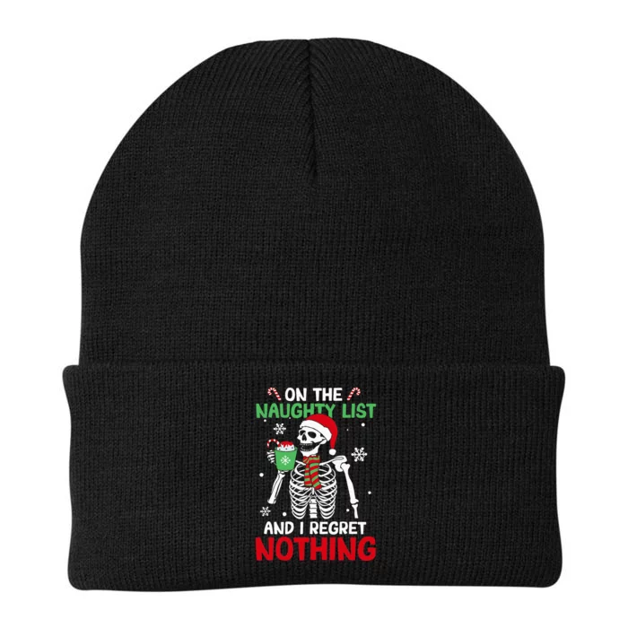 On The Naughty List And I Regret Nothing Skeleton Christmas Knit Cap Winter Beanie