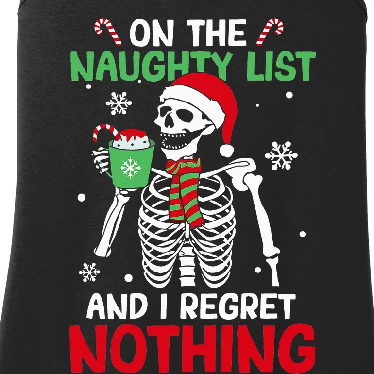 On The Naughty List And I Regret Nothing Skeleton Christmas Ladies Essential Tank