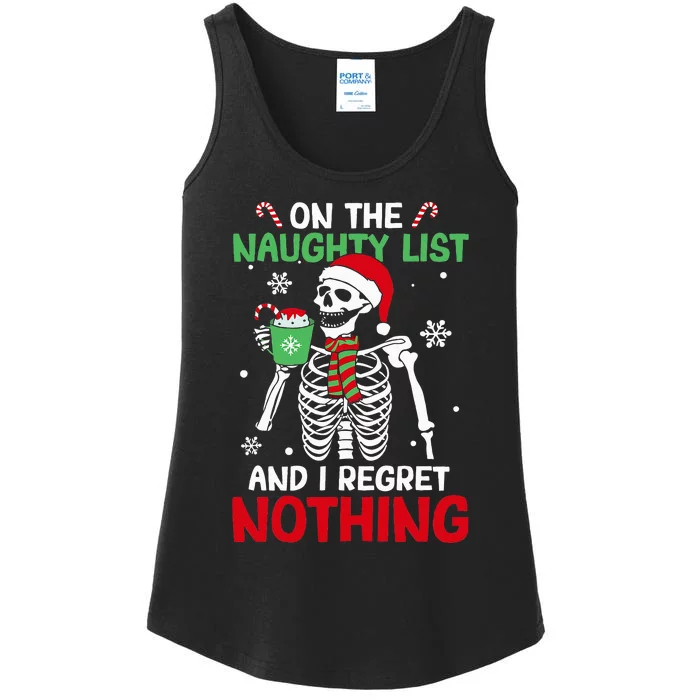 On The Naughty List And I Regret Nothing Skeleton Christmas Ladies Essential Tank