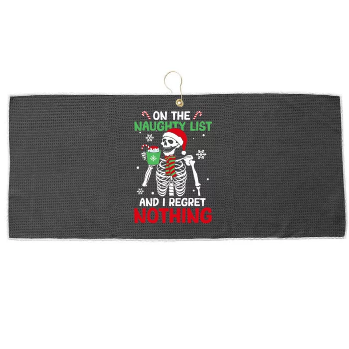 On The Naughty List And I Regret Nothing Skeleton Christmas Large Microfiber Waffle Golf Towel