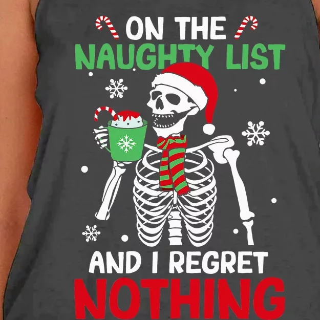 On The Naughty List And I Regret Nothing Skeleton Christmas Women's Knotted Racerback Tank