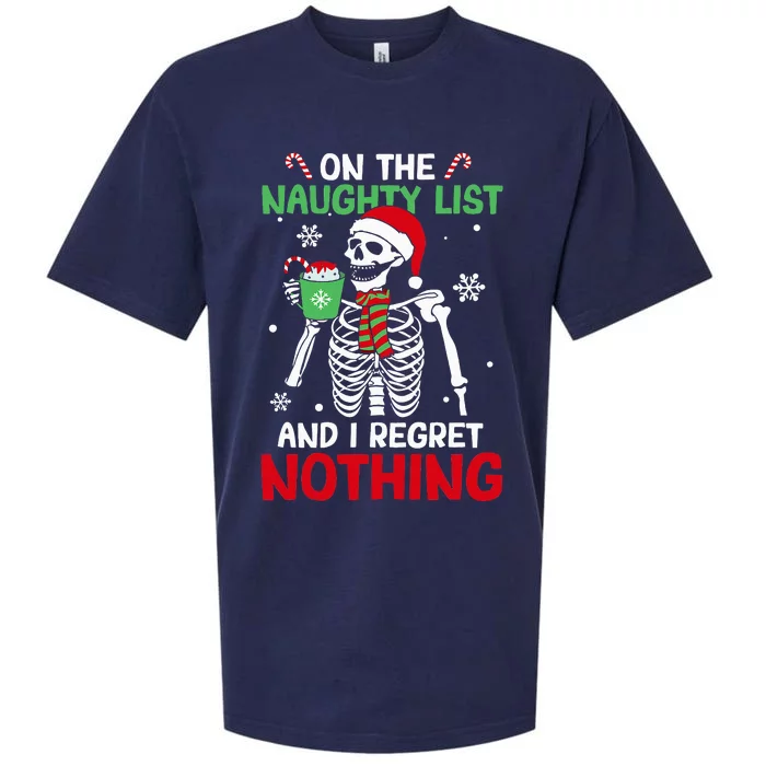 On The Naughty List And I Regret Nothing Skeleton Christmas Sueded Cloud Jersey T-Shirt