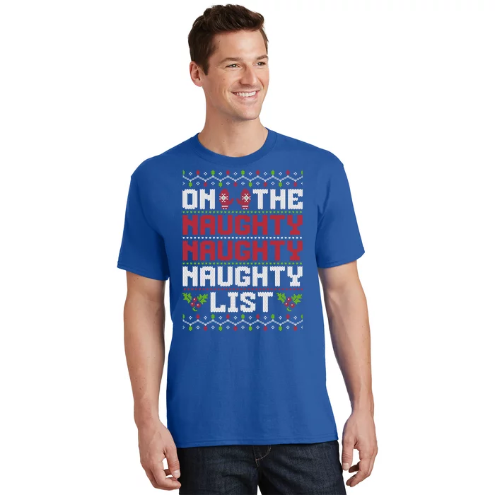 On The Naughty Naughty Naughty List Funny Christmas T-Shirt