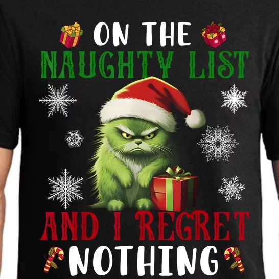 On The Naughty List And I Regret Nothing Cat Christmas Lover Pajama Set