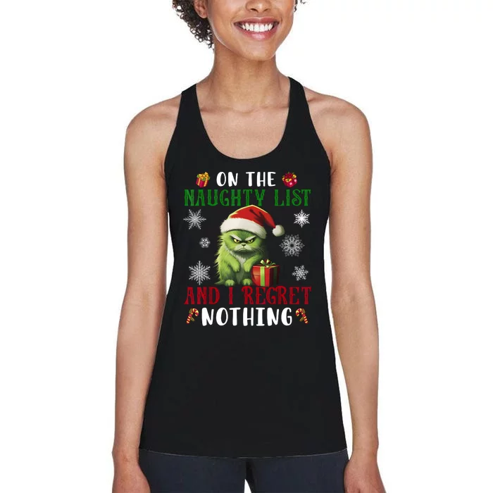 On The Naughty List And I Regret Nothing Cat Christmas Lover Women's Racerback Tank