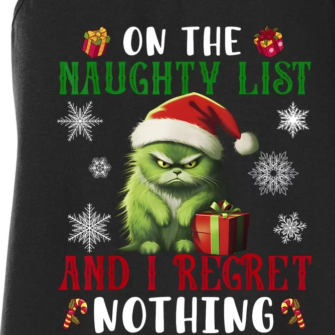 On The Naughty List And I Regret Nothing Cat Christmas Lover Women's Racerback Tank