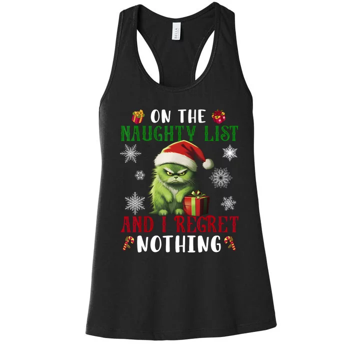 On The Naughty List And I Regret Nothing Cat Christmas Lover Women's Racerback Tank