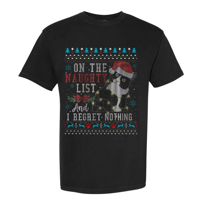 On The Naughty List And I Regret Nothing Cat Christmas Gift Garment-Dyed Heavyweight T-Shirt