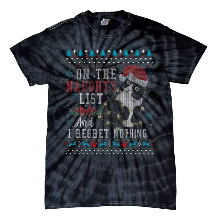 On The Naughty List And I Regret Nothing Cat Christmas Gift Tie-Dye T-Shirt