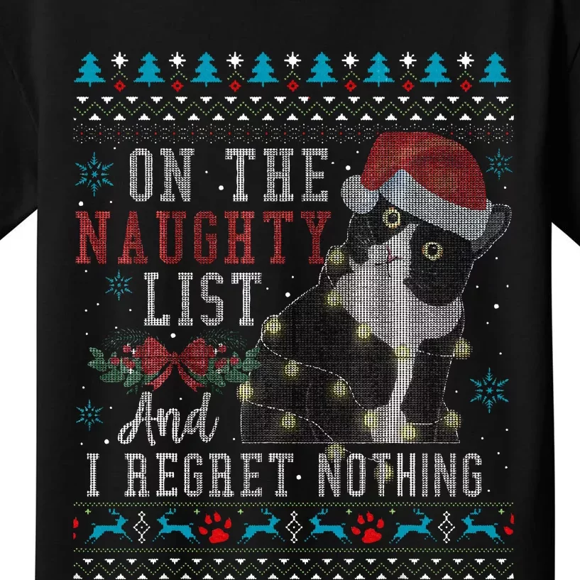 On The Naughty List And I Regret Nothing Cat Christmas Gift Kids T-Shirt