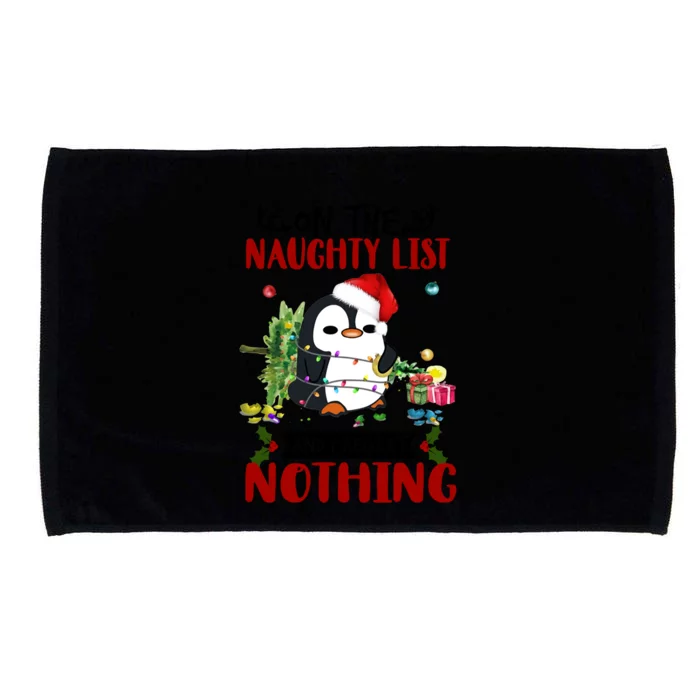 On The Naughty List And I Regret Nothing Penguin Funny Gift Microfiber Hand Towel