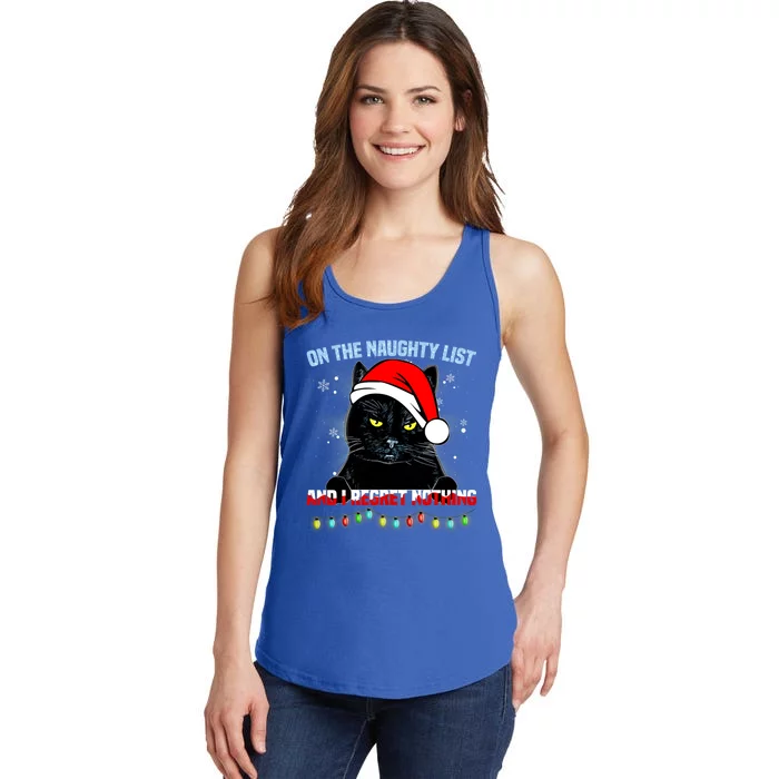 On The Naughty List And I Regret Nothing Cat Christmas Ladies Essential Tank