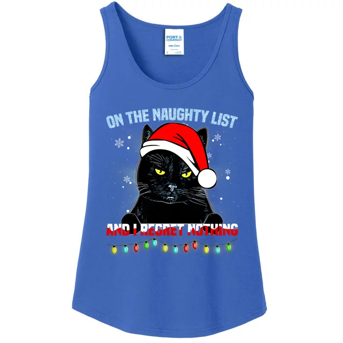 On The Naughty List And I Regret Nothing Cat Christmas Ladies Essential Tank