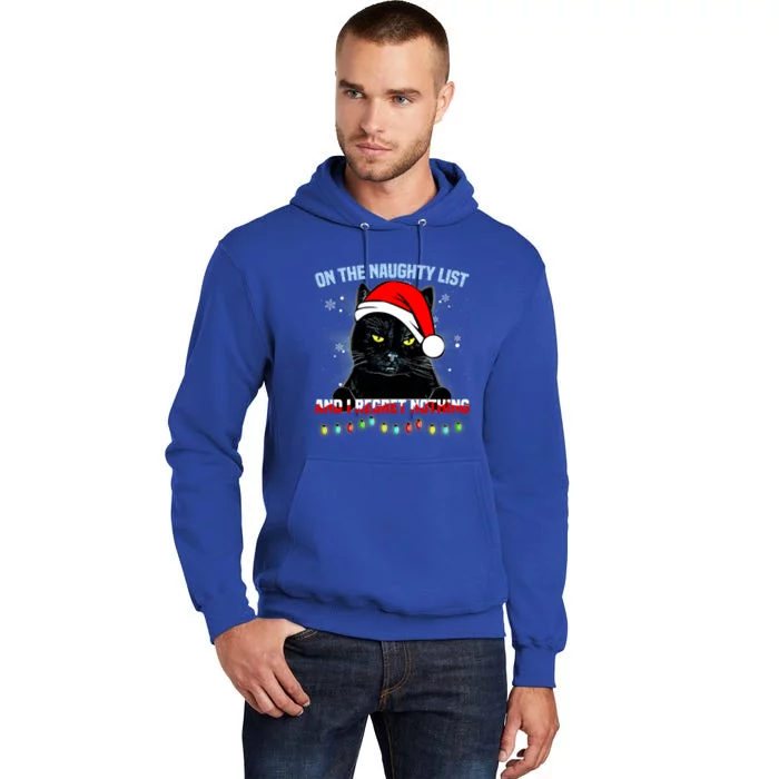 On The Naughty List And I Regret Nothing Cat Christmas Tall Hoodie