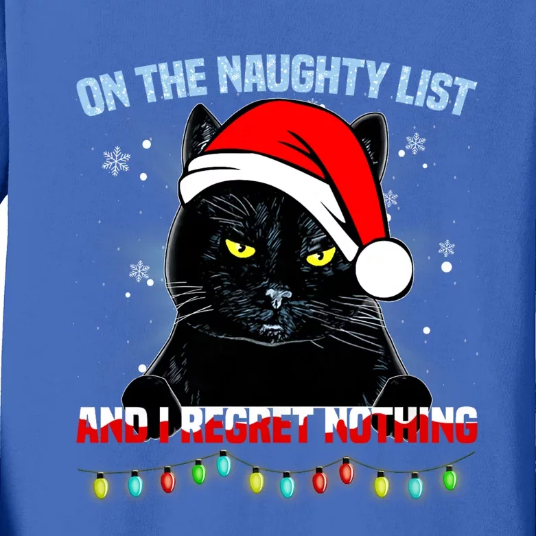 On The Naughty List And I Regret Nothing Cat Christmas Kids Long Sleeve Shirt