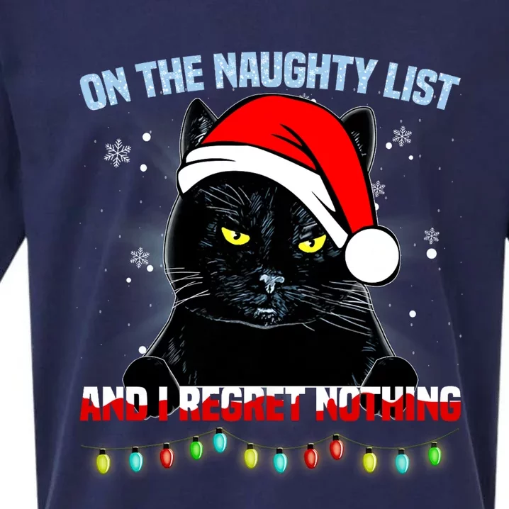 On The Naughty List And I Regret Nothing Cat Christmas Sueded Cloud Jersey T-Shirt