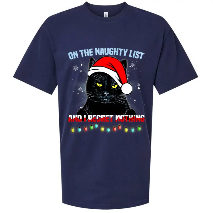 On The Naughty List And I Regret Nothing Cat Christmas Sueded Cloud Jersey T-Shirt