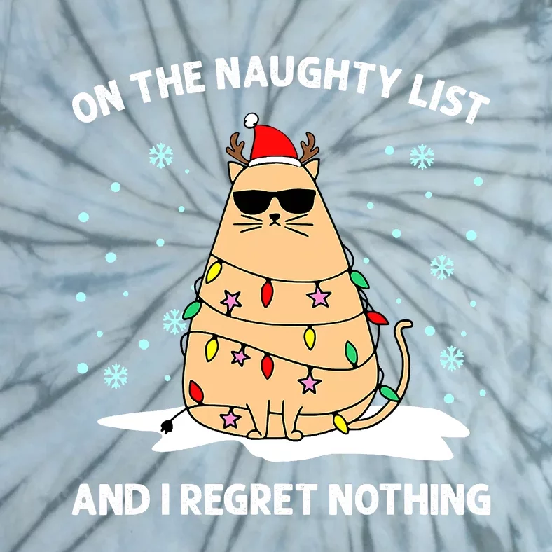 On the Naughty List and I Regret Nothing Cat Christmas Light Tie-Dye T-Shirt