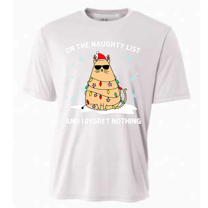 On the Naughty List and I Regret Nothing Cat Christmas Light Cooling Performance Crew T-Shirt