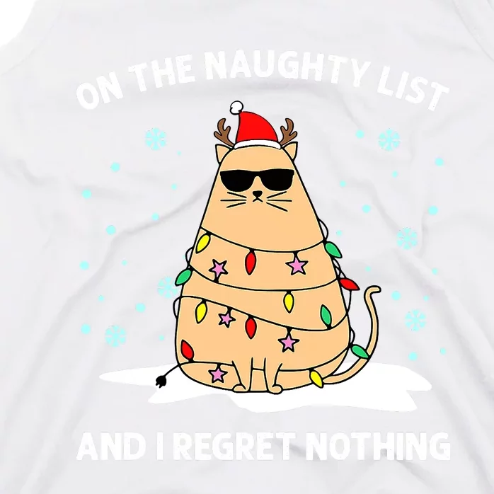 On the Naughty List and I Regret Nothing Cat Christmas Light Tank Top