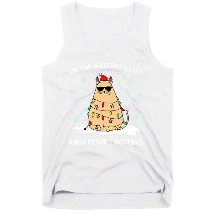 On the Naughty List and I Regret Nothing Cat Christmas Light Tank Top