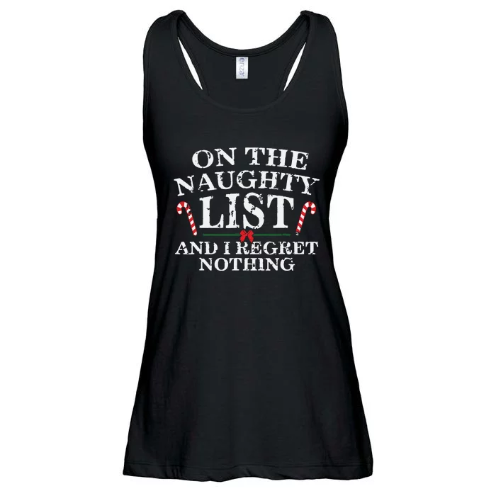 On The Naughty List And I Regret Nothing Funny Xmas Ladies Essential Flowy Tank