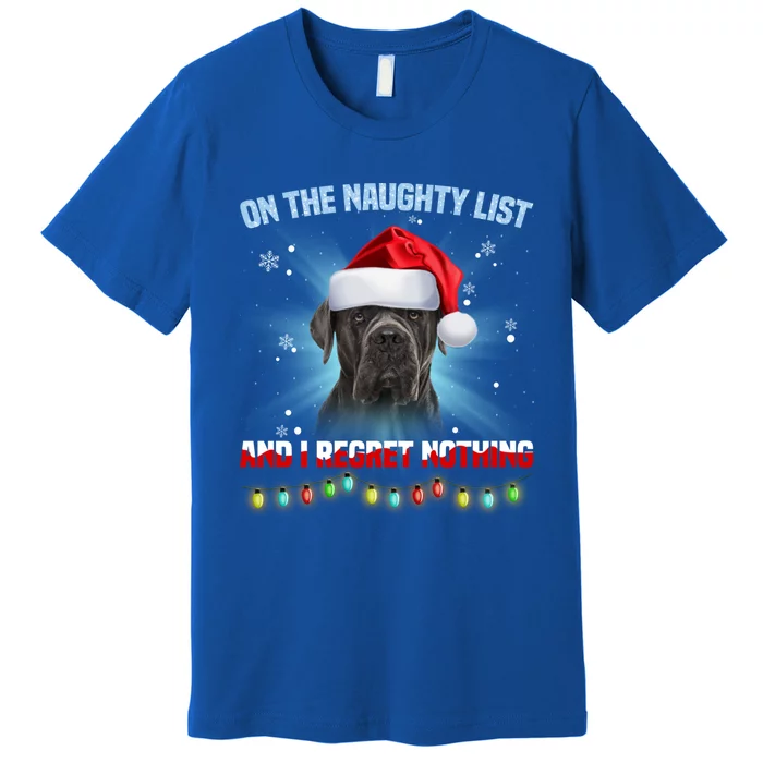 On The Naughty List And Cane Corso Santa Hat Christmas Cool Gift Premium T-Shirt