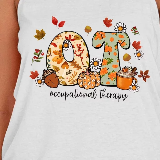 Occupational Therapy Ot Autumn Fall Special Education OTA Women's Knotted Racerback Tank