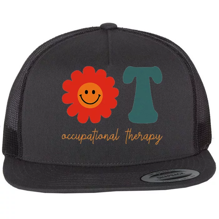 Occupational Therapy Ot Therapist Ot Month Groovy Retro Flat Bill Trucker Hat