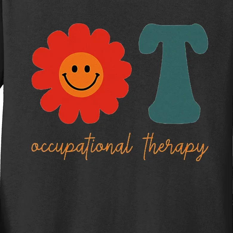 Occupational Therapy Ot Therapist Ot Month Groovy Retro Kids Long Sleeve Shirt