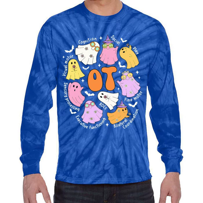 Occupational Therapy Ot Ota Cute Ghost Hippie Halloween Tie-Dye Long Sleeve Shirt