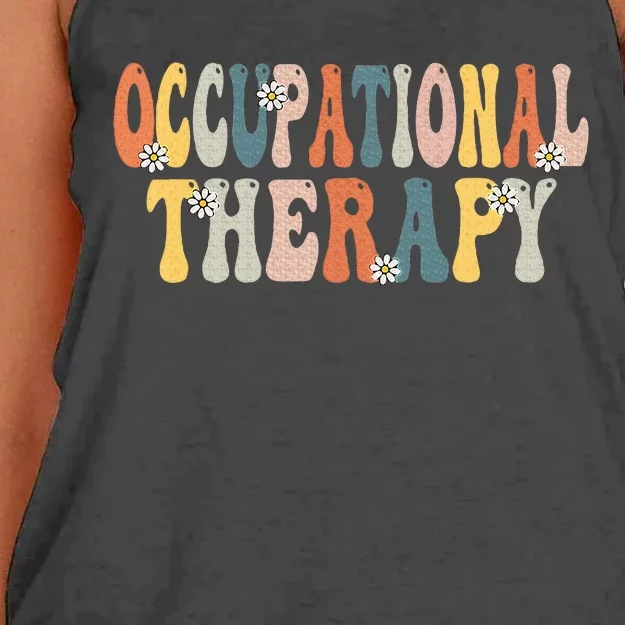 Occupational Therapy Ot Therapist Ot Month Groovy Retro Women's Knotted Racerback Tank