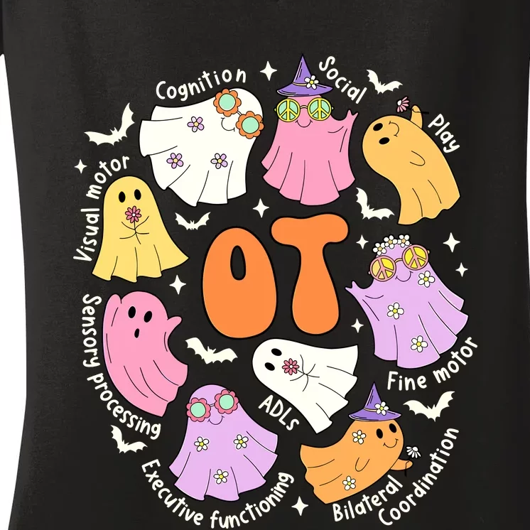 Occupational Therapy Ot Ota Cute Ghost Hippie Halloween Women's V-Neck T-Shirt