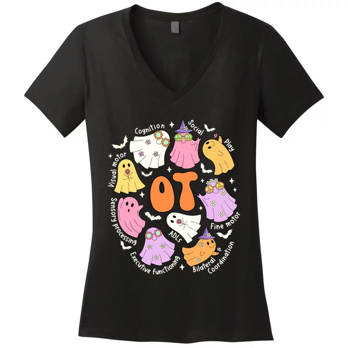 Occupational Therapy Ot Ota Cute Ghost Hippie Halloween Women's V-Neck T-Shirt