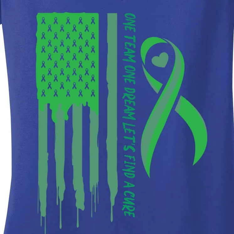 One Team One Dream Lets Find A Cure I Usa Green Flag Gift Women's V-Neck T-Shirt